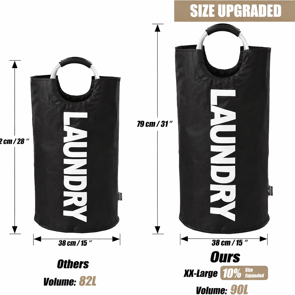 XXL Waterproof Laundry Basket (90L) – Foldable with Padded Handles