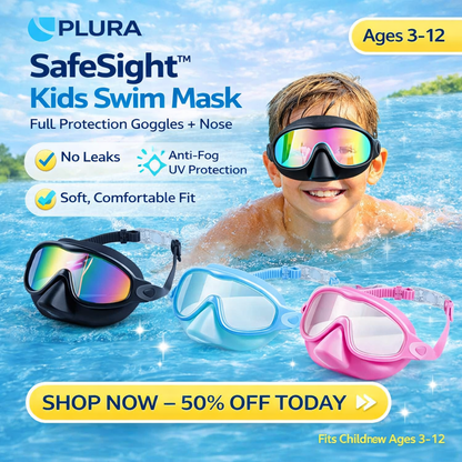 PLURA SafeSight™ Kids Swim Mask (No-Leak + Nose Cover)