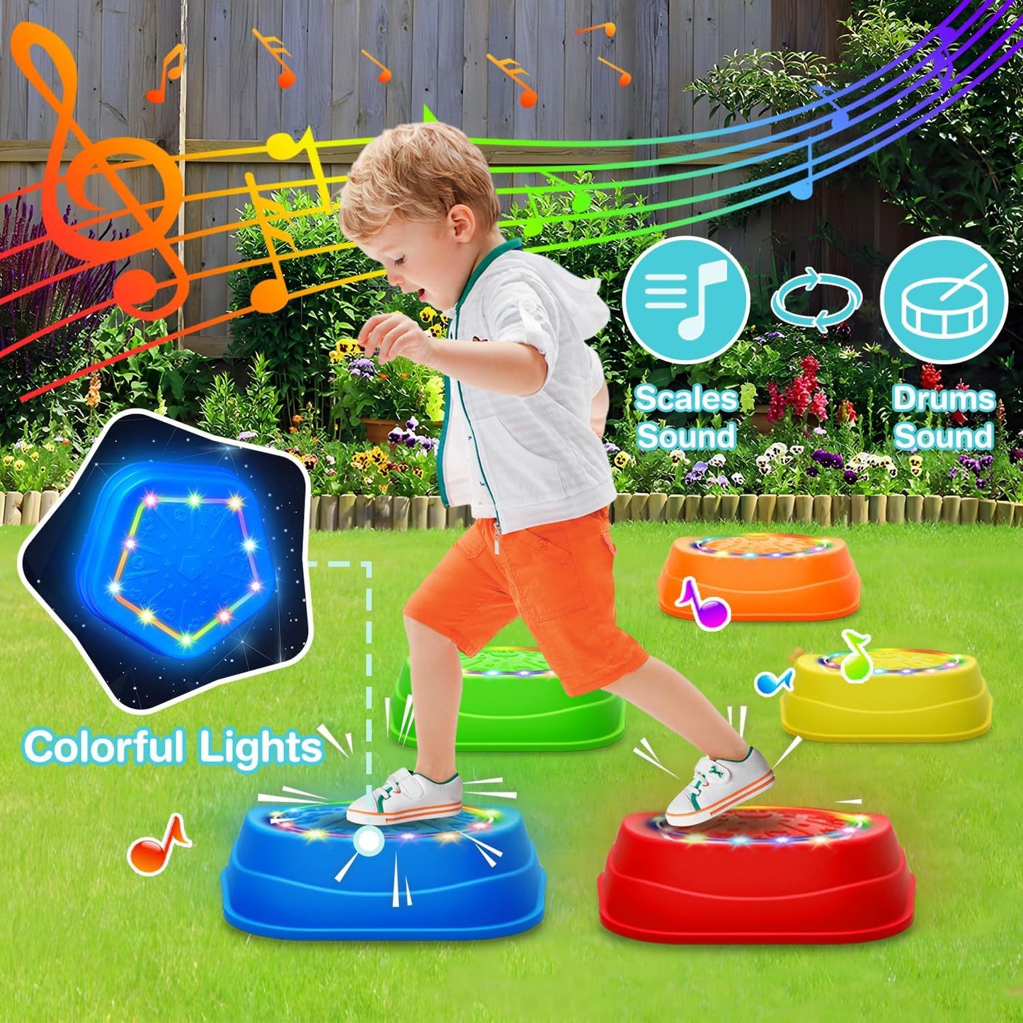 Light-Up Sensory Stepping Stones (5-Pack) – Music, Balance & Fun Play for Kids