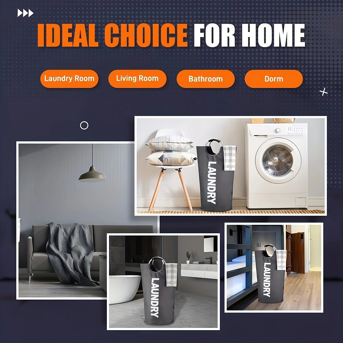 XXL Waterproof Laundry Basket (90L) – Foldable with Padded Handles